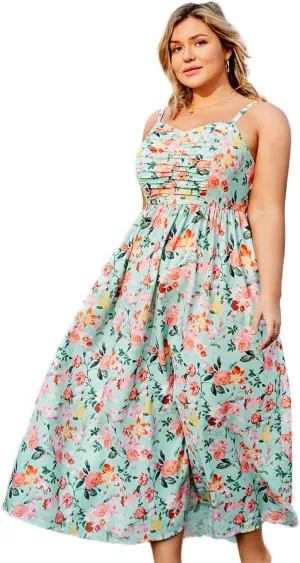 Hanna Nikole Women‘s Plus Size Casual Spaghetti Straps Bohemian Maxi Dress V Neck Flowy Dress with Pockets