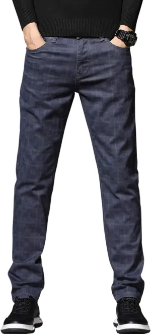 HENGAO Men's Straight Fit Plaid Chino Pants