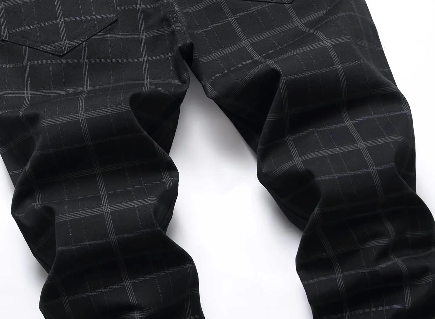 HENGAO Men's Straight Fit Plaid Chino Pants