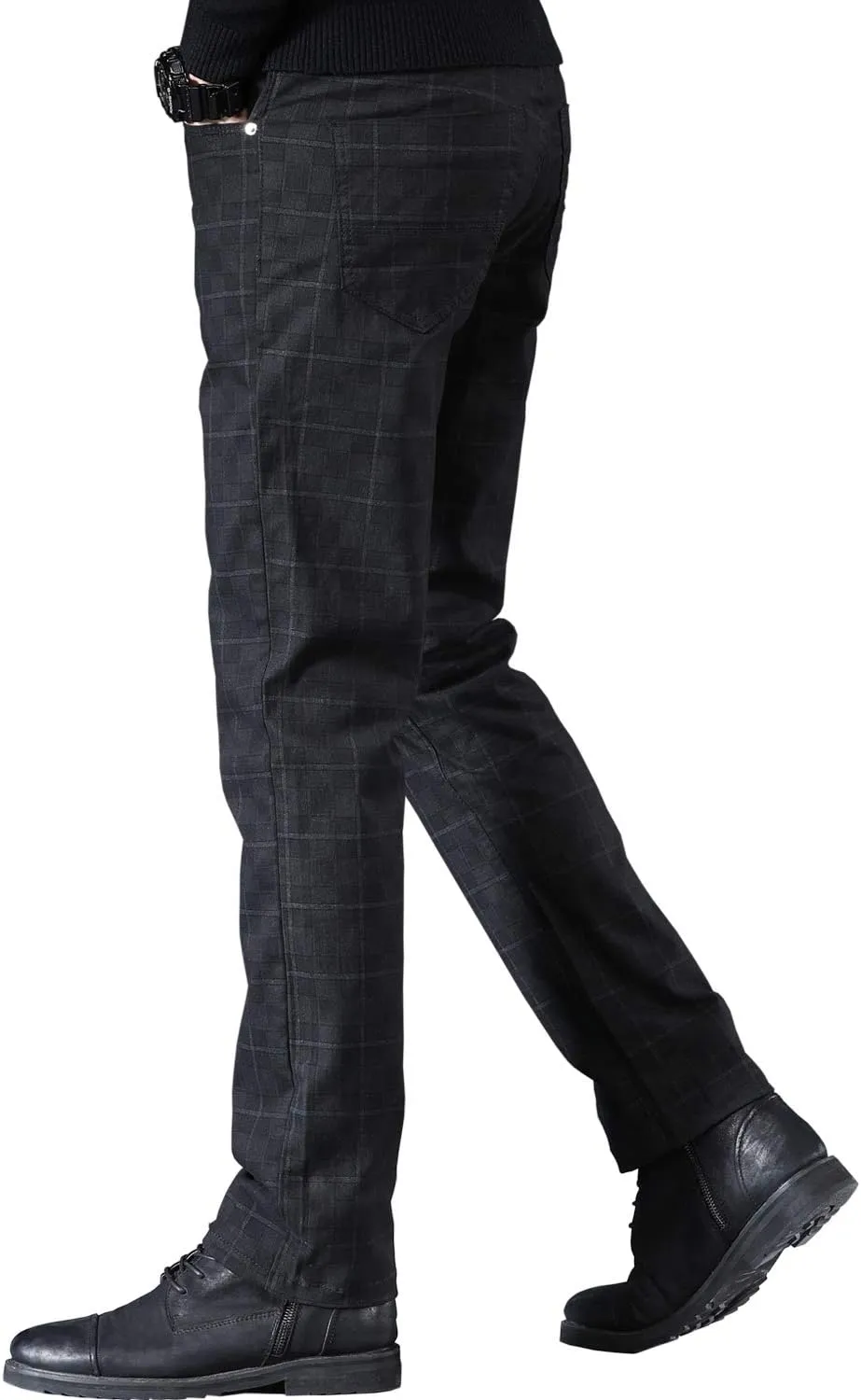 HENGAO Men's Straight Fit Plaid Chino Pants