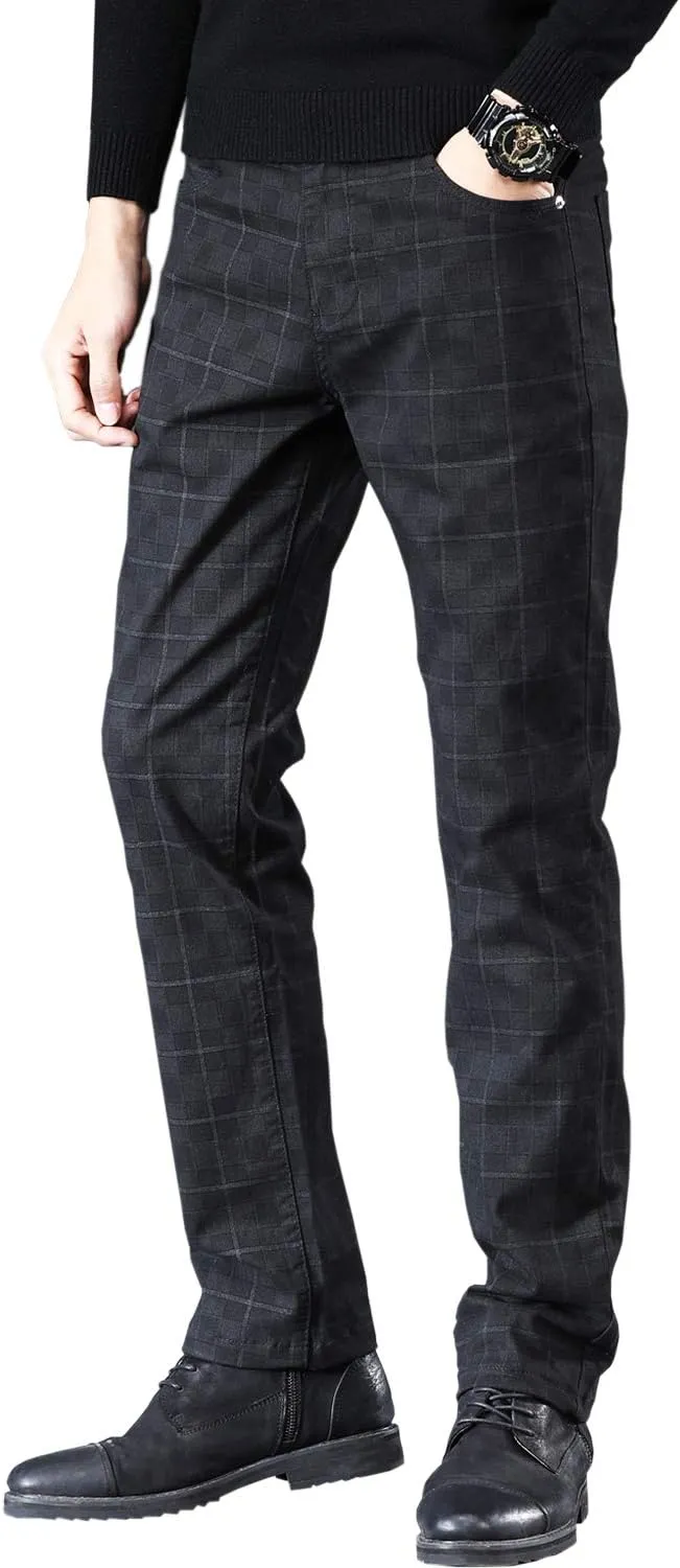 HENGAO Men's Straight Fit Plaid Chino Pants