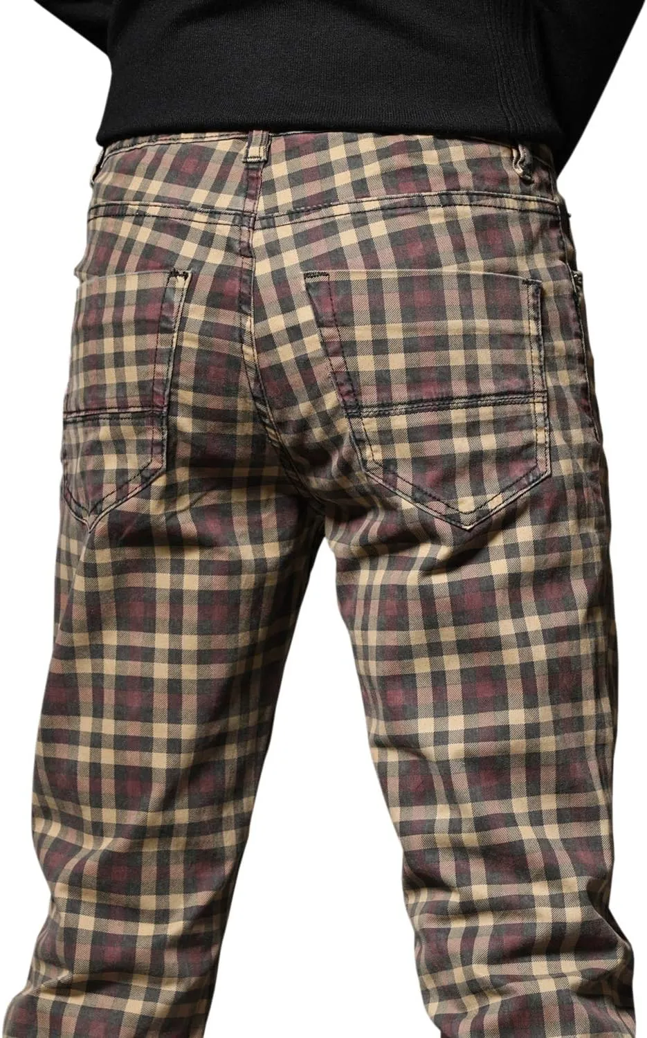 HENGAO Men's Straight Fit Plaid Chino Pants