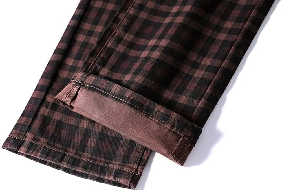 HENGAO Men's Straight Fit Plaid Chino Pants