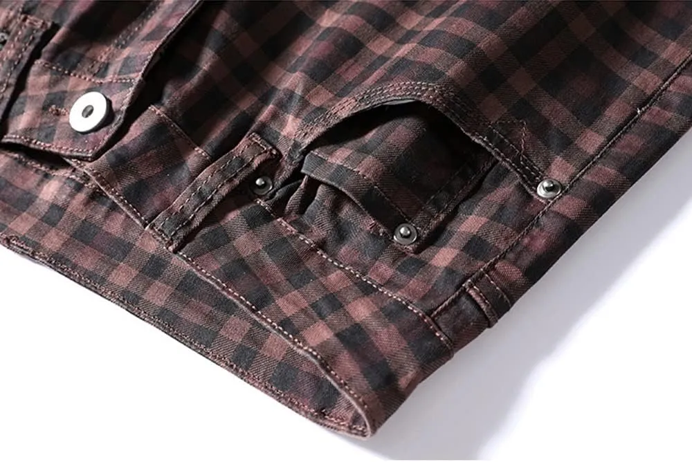 HENGAO Men's Straight Fit Plaid Chino Pants