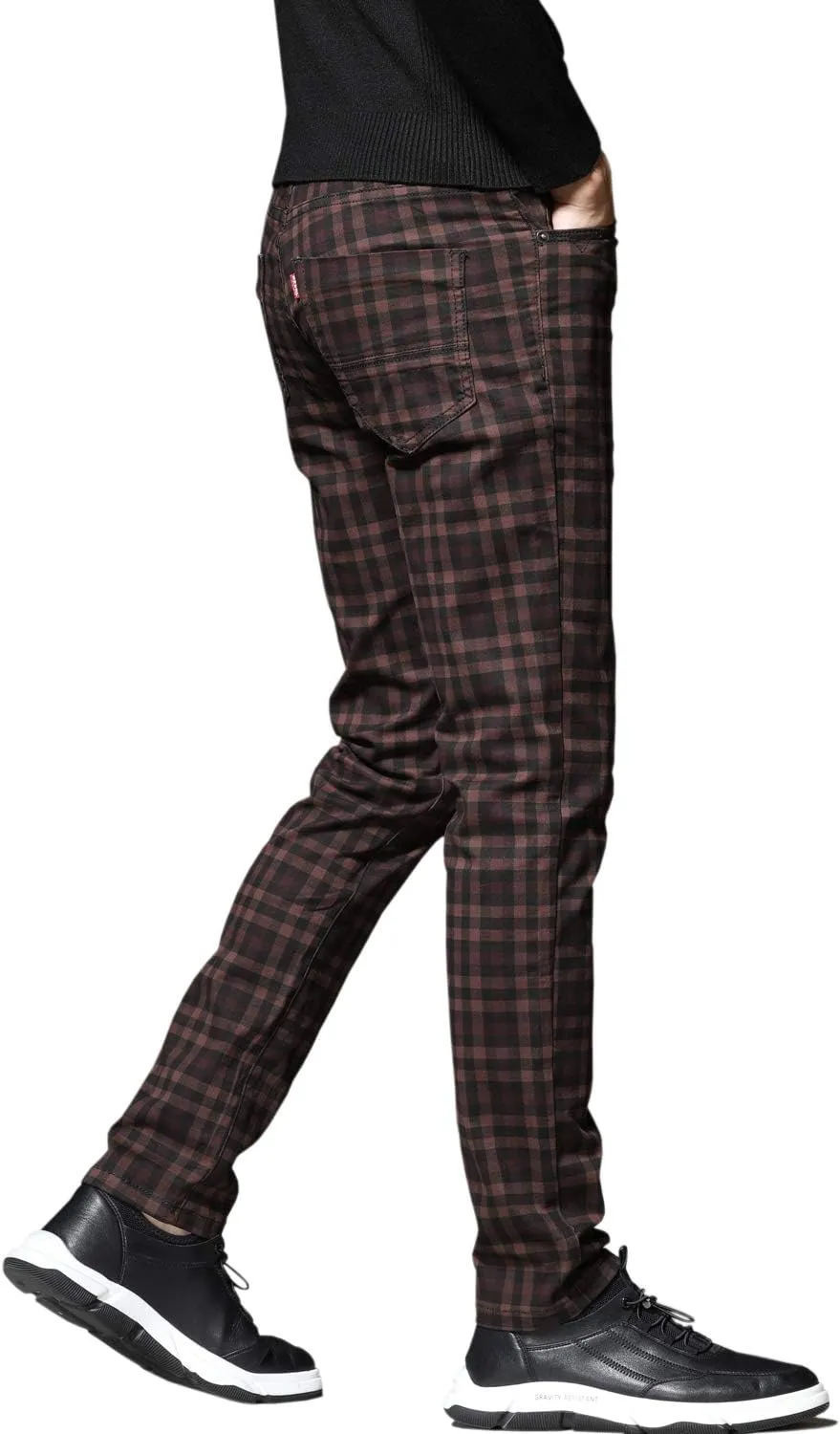 HENGAO Men's Straight Fit Plaid Chino Pants