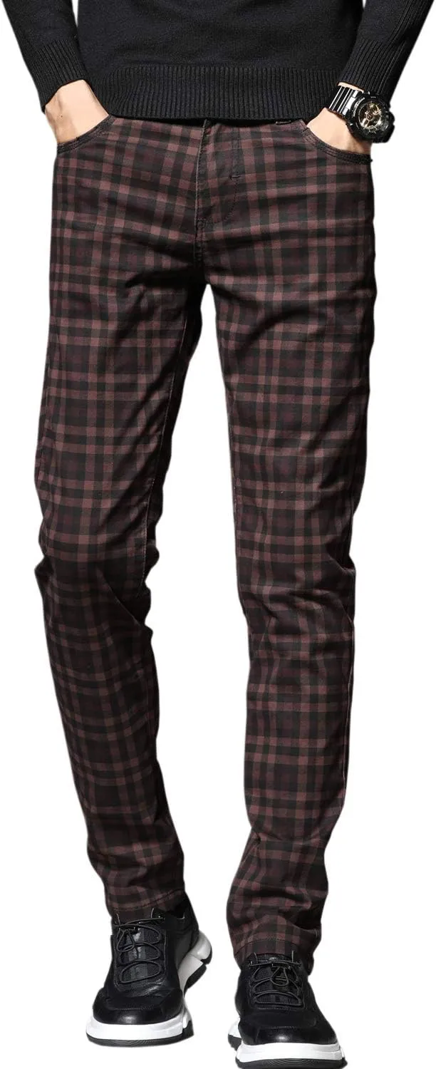 HENGAO Men's Straight Fit Plaid Chino Pants