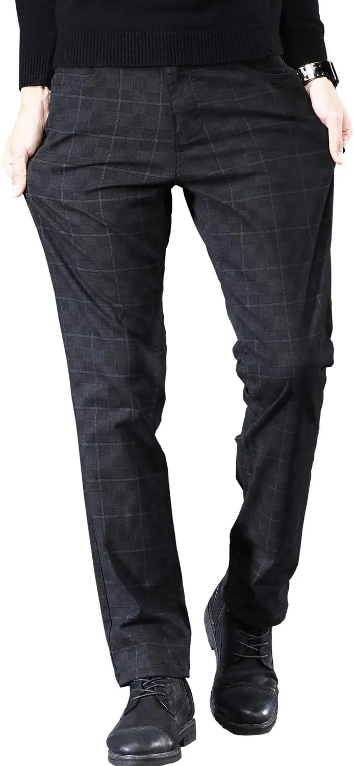 HENGAO Men's Straight Fit Plaid Chino Pants