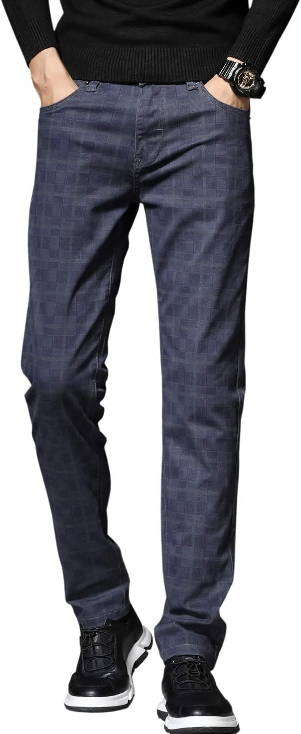 HENGAO Men's Straight Fit Plaid Chino Pants