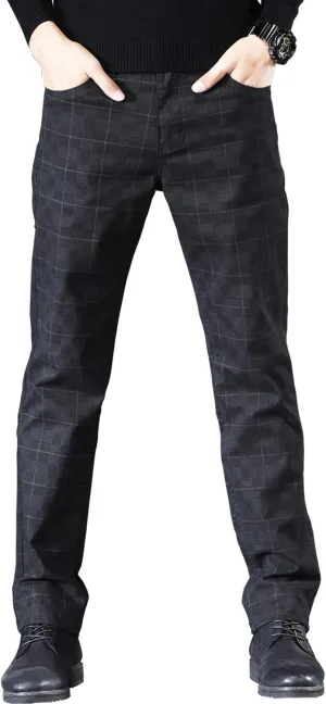 HENGAO Men's Straight Fit Plaid Chino Pants