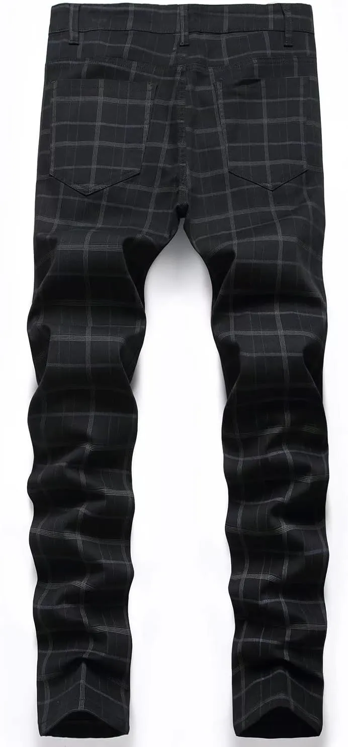 HENGAO Men's Straight Fit Plaid Chino Pants