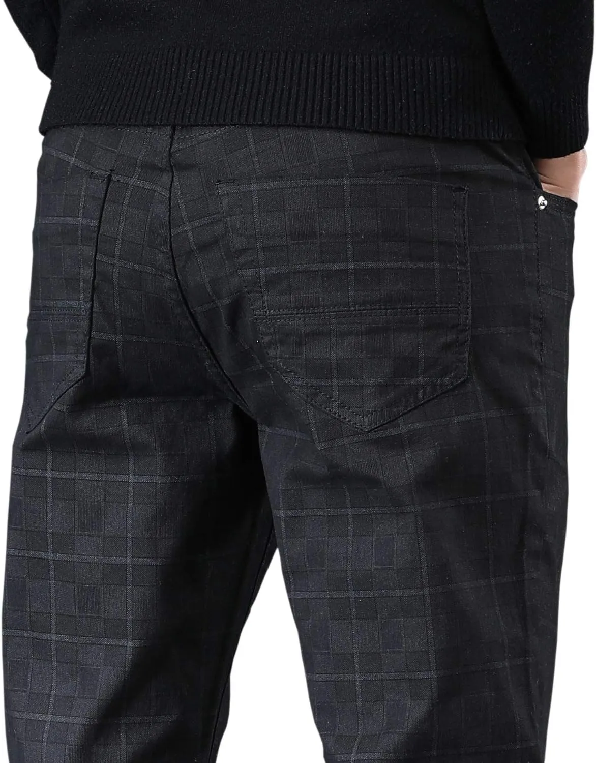HENGAO Men's Straight Fit Plaid Chino Pants