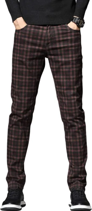 HENGAO Men's Straight Fit Plaid Chino Pants