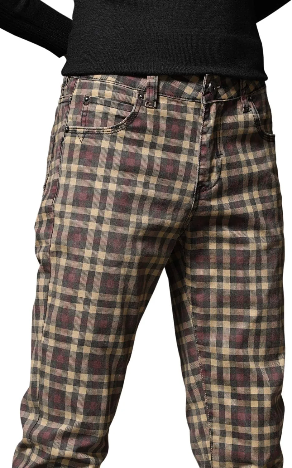 HENGAO Men's Straight Fit Plaid Chino Pants
