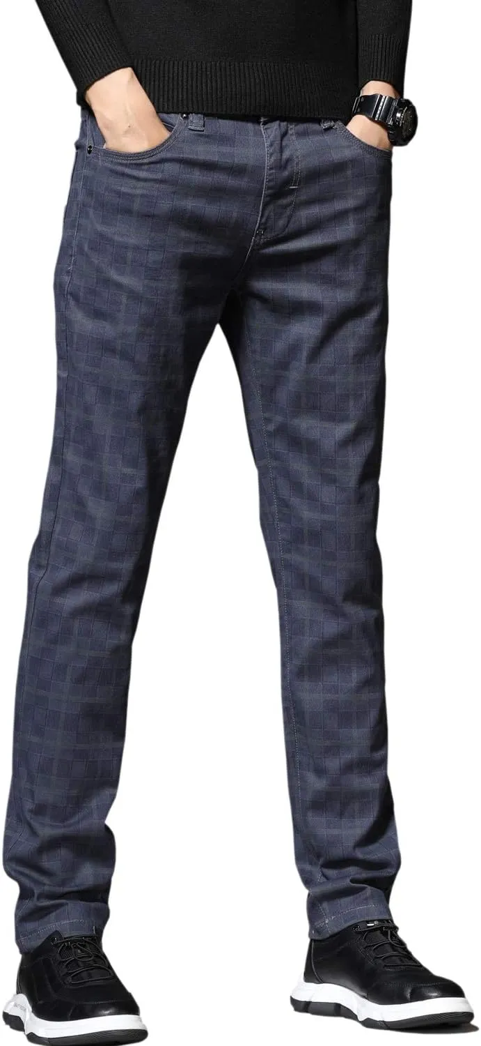 HENGAO Men's Straight Fit Plaid Chino Pants