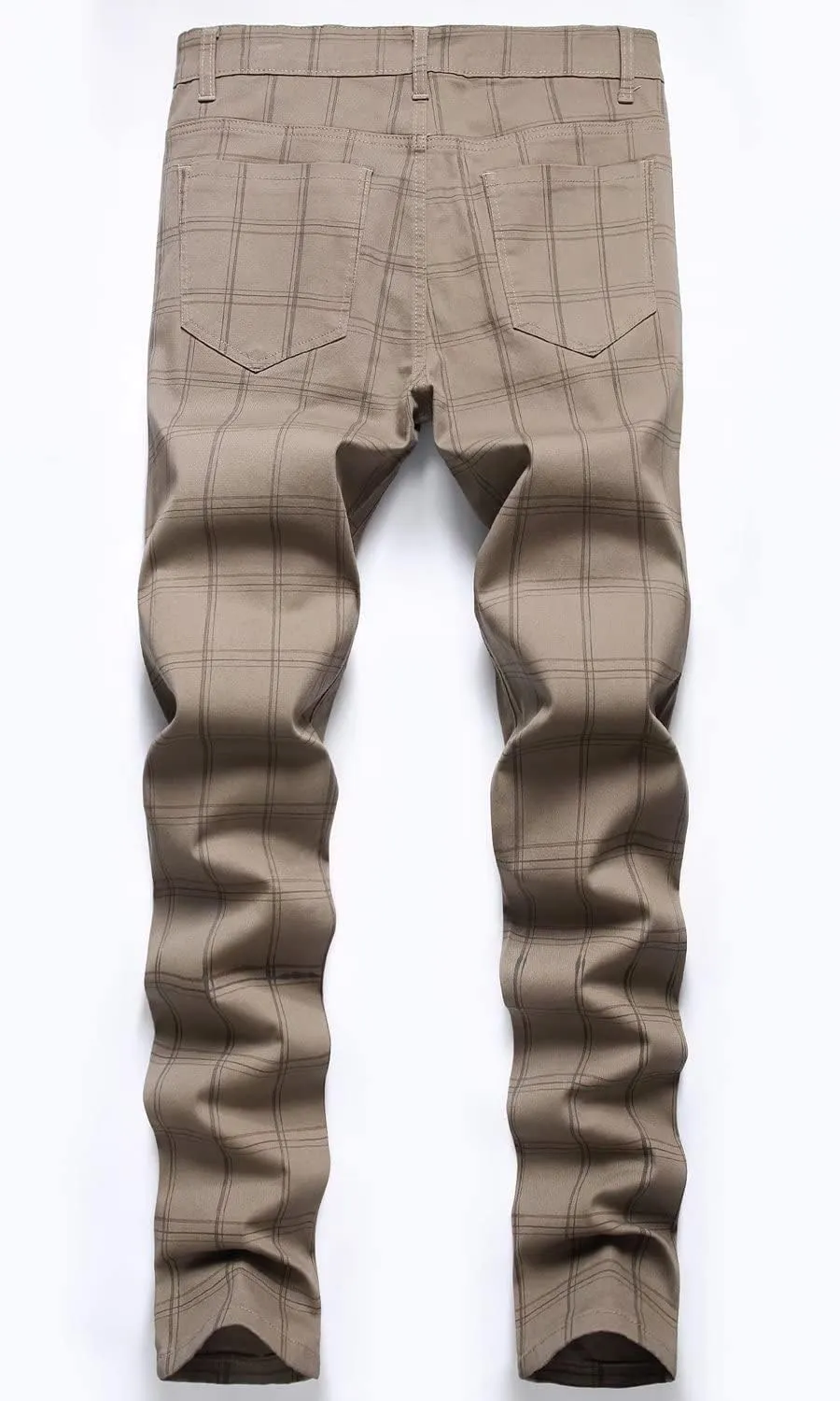 HENGAO Men's Straight Fit Plaid Chino Pants