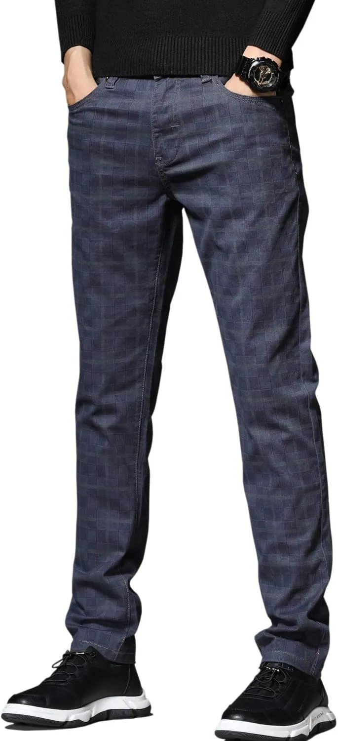 HENGAO Men's Straight Fit Plaid Chino Pants