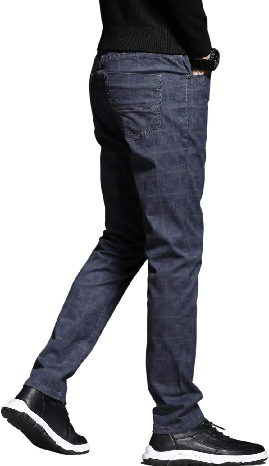HENGAO Men's Straight Fit Plaid Chino Pants