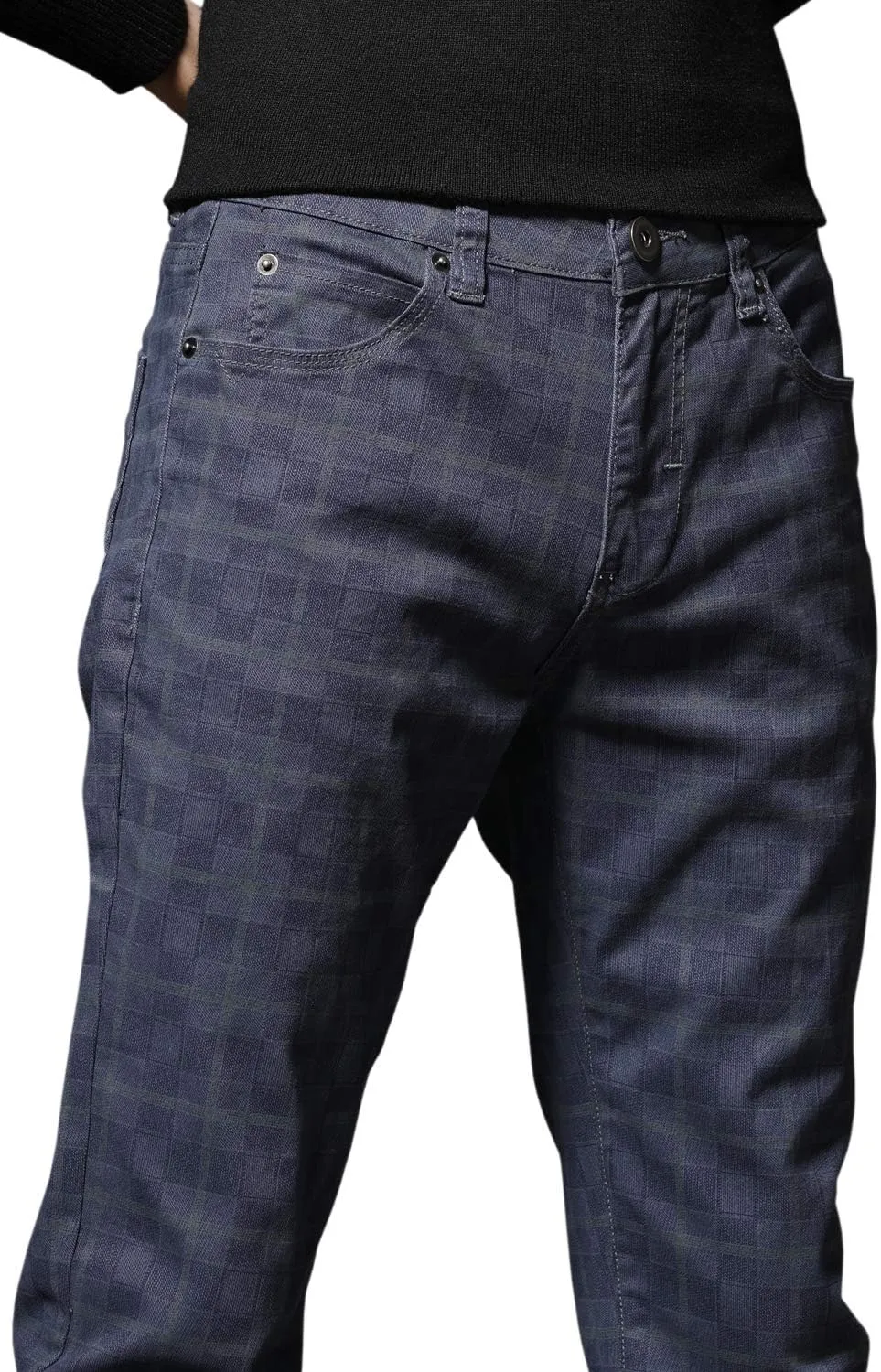 HENGAO Men's Straight Fit Plaid Chino Pants