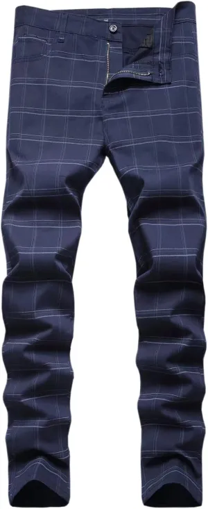 HENGAO Men's Straight Fit Plaid Chino Pants