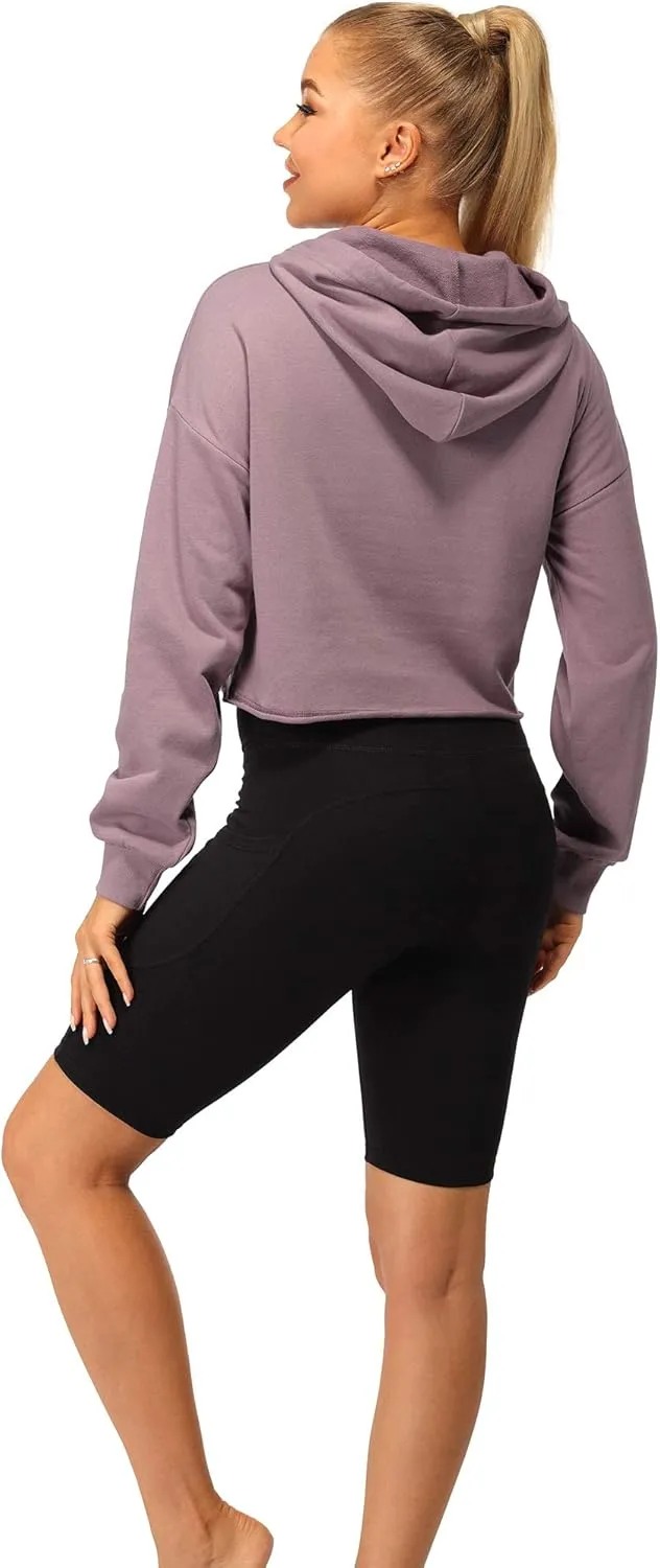 icyzone Workout Sweatshirts for Women - Long Sleeve Crop Top Hoodie Exercise Pullover