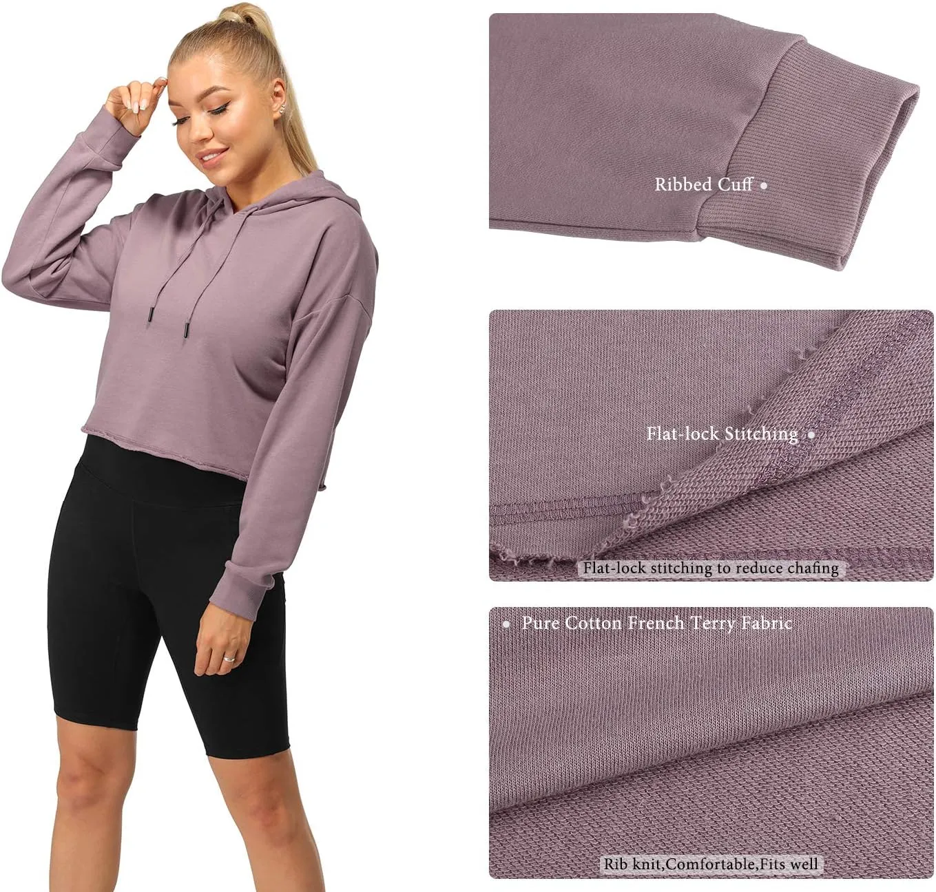 icyzone Workout Sweatshirts for Women - Long Sleeve Crop Top Hoodie Exercise Pullover