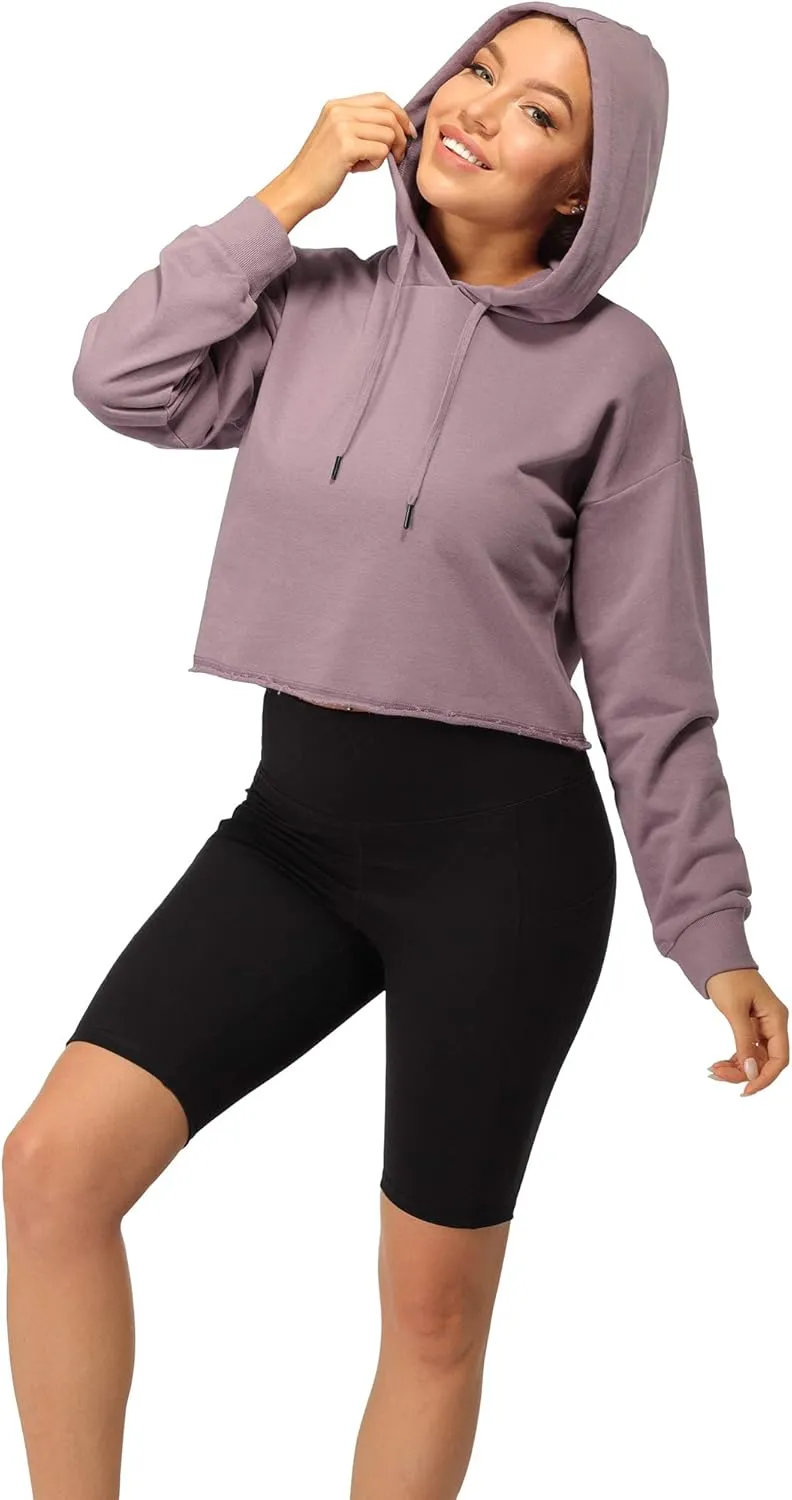 icyzone Workout Sweatshirts for Women - Long Sleeve Crop Top Hoodie Exercise Pullover