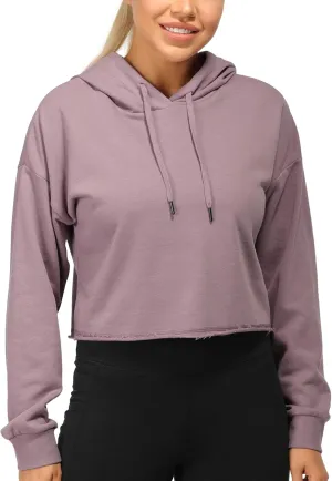 icyzone Workout Sweatshirts for Women - Long Sleeve Crop Top Hoodie Exercise Pullover