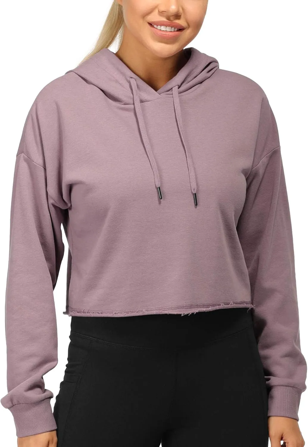icyzone Workout Sweatshirts for Women - Long Sleeve Crop Top Hoodie Exercise Pullover