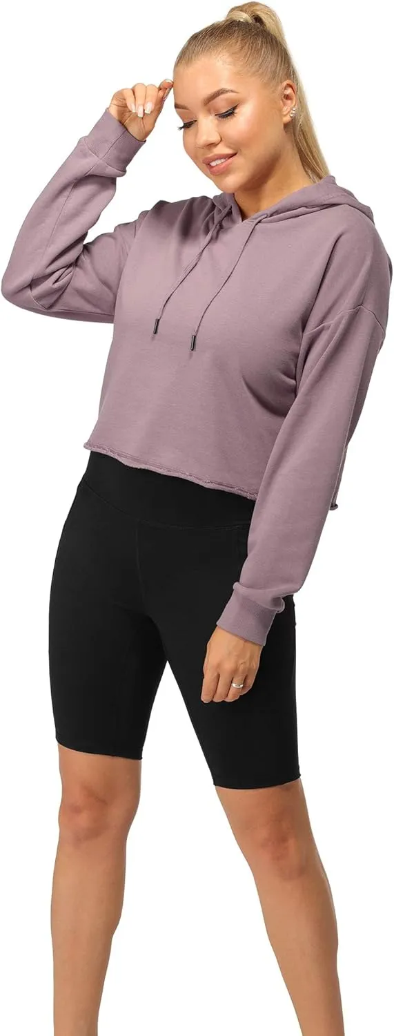 icyzone Workout Sweatshirts for Women - Long Sleeve Crop Top Hoodie Exercise Pullover
