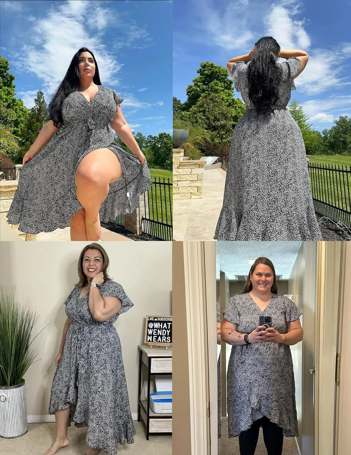 IN'VOLAND Plus Size Womens Floral Summer Dress Casual Wrap V Neck Short Sleeve Belted Beach Bohemian Maxi Dress