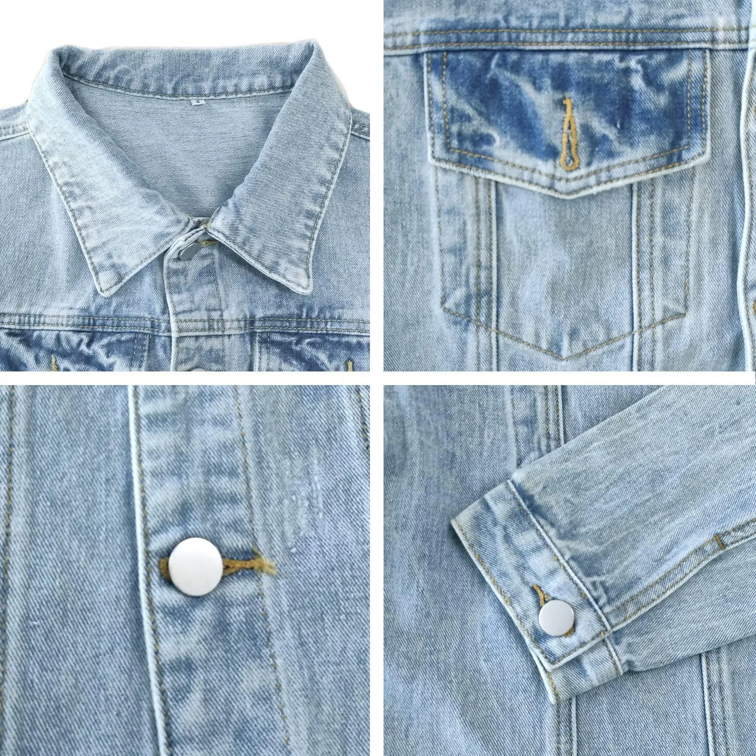 Jayscreate Women's Jean Denim Jacket Pockets Oversized Ripped Short Light Cropped Mini Lightweight Ladies Denim Jacket