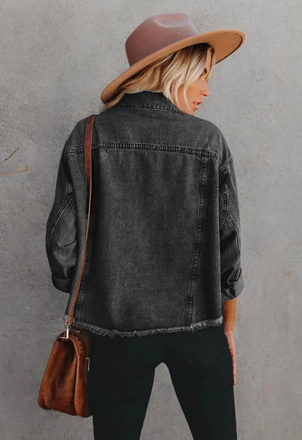 Jayscreate Women's Jean Denim Jacket Pockets Oversized Ripped Short Light Cropped Mini Lightweight Ladies Denim Jacket