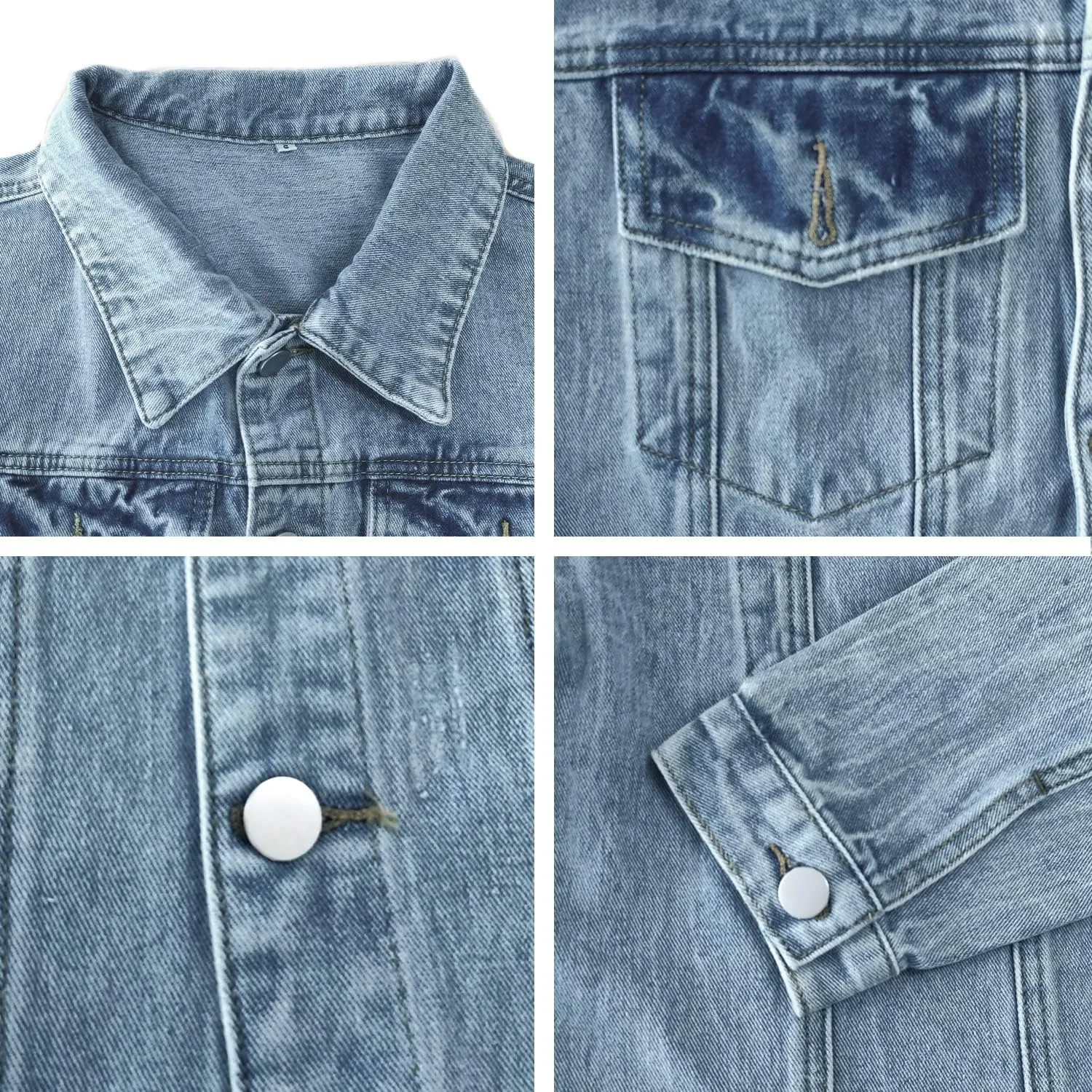 Jayscreate Women's Jean Denim Jacket Pockets Oversized Ripped Short Light Cropped Mini Lightweight Ladies Denim Jacket