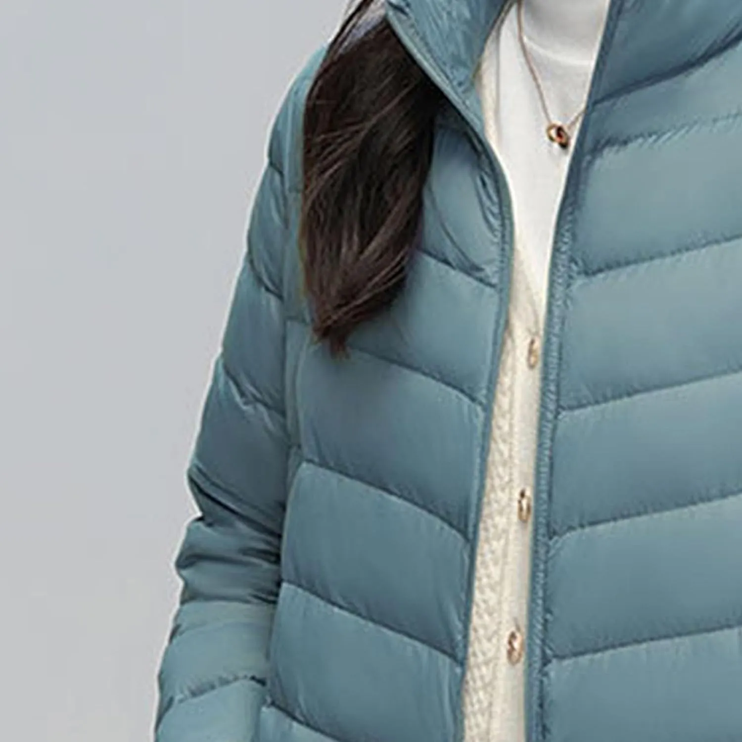 JEsilunmaMY Women's Stand Collar Duck Down Jacket Lightweight Long Sleeve Insulated Puffer Jacket Warm Winter Quilted Coat
