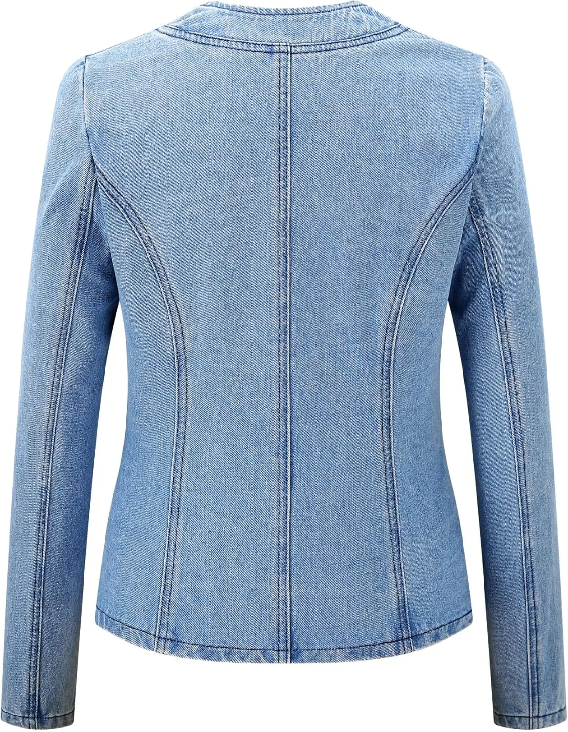 Kedera Women's Pearl Denim Jacket Long Sleeve Collarless Rivet Short Denim Coat with Pockets