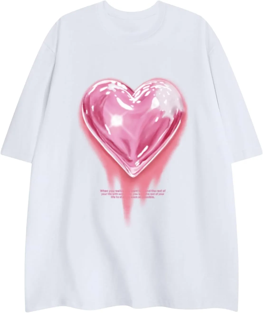 KIEKIECOO Oversized Graphic Tees for Women Cute Shirts for Teens Girls Casual Heart Shirt Men Cotton Tshirts Loose Fit