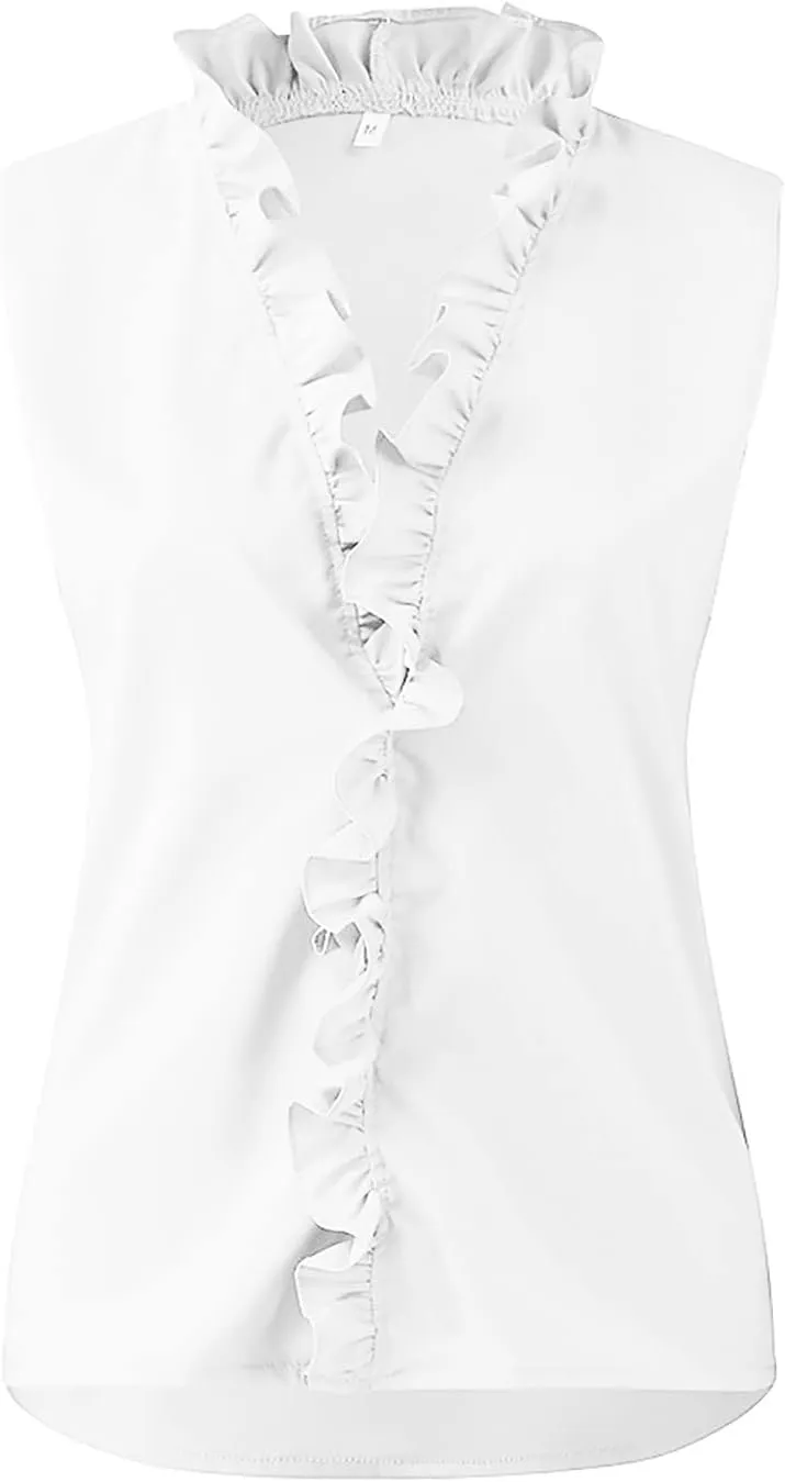 KIKX0DE Womens Sleeveless Ruffle Peplum Front Tank Tops Casual Summer V Neck Shirts