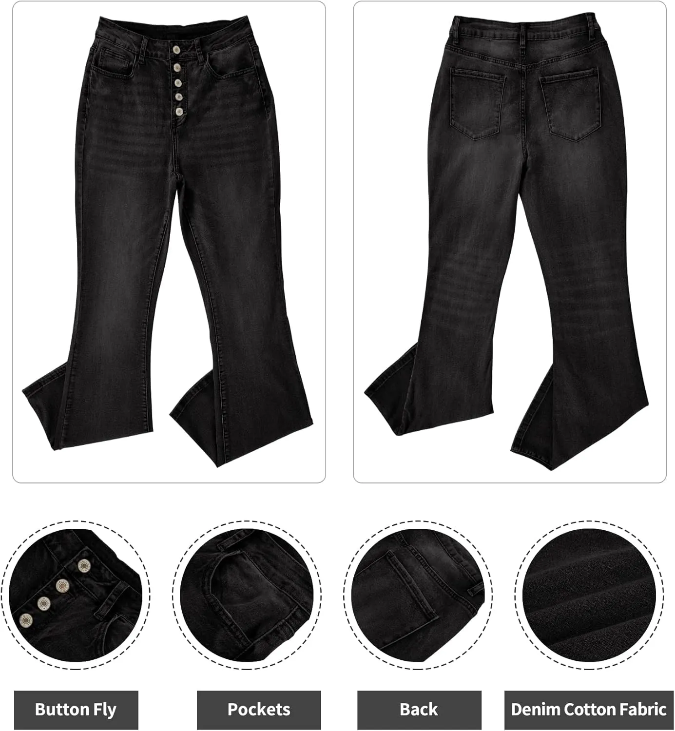 Koinshha Womens High Waisted Jeans Boyfriend Stretch Flare Casual Bootcut Denim Pants