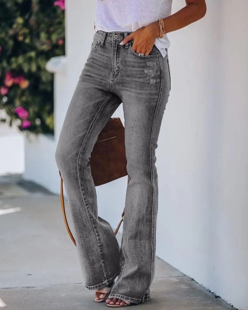 Koinshha Womens High Waisted Jeans Flare Stretch Boyfriend Bootcut Casual Denim Pants