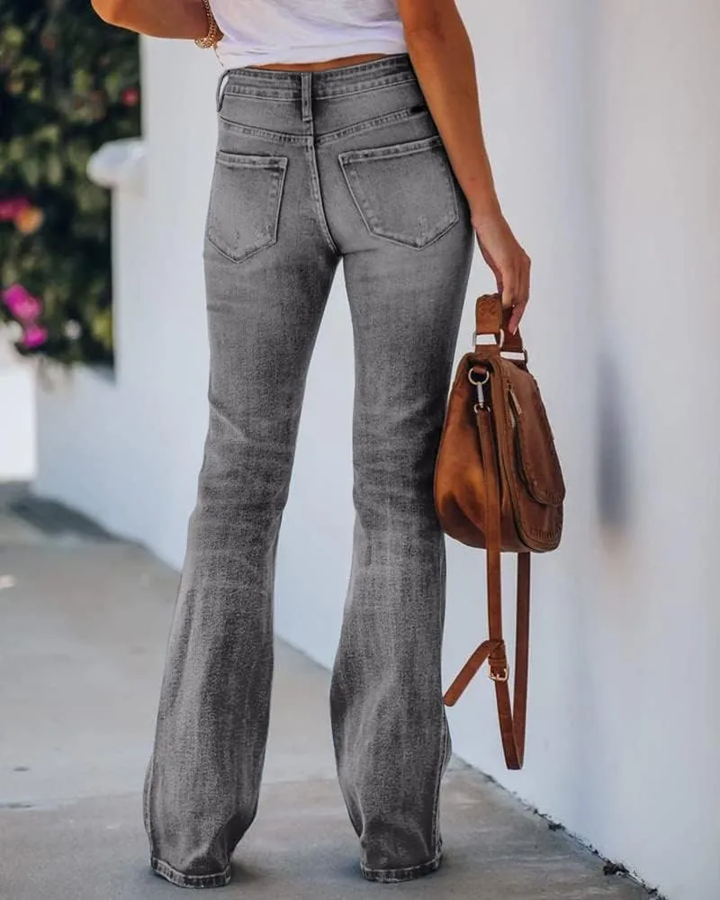 Koinshha Womens High Waisted Jeans Flare Stretch Boyfriend Bootcut Casual Denim Pants