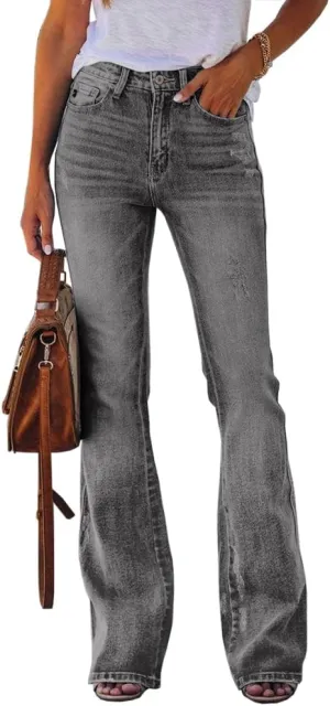 Koinshha Womens High Waisted Jeans Flare Stretch Boyfriend Bootcut Casual Denim Pants