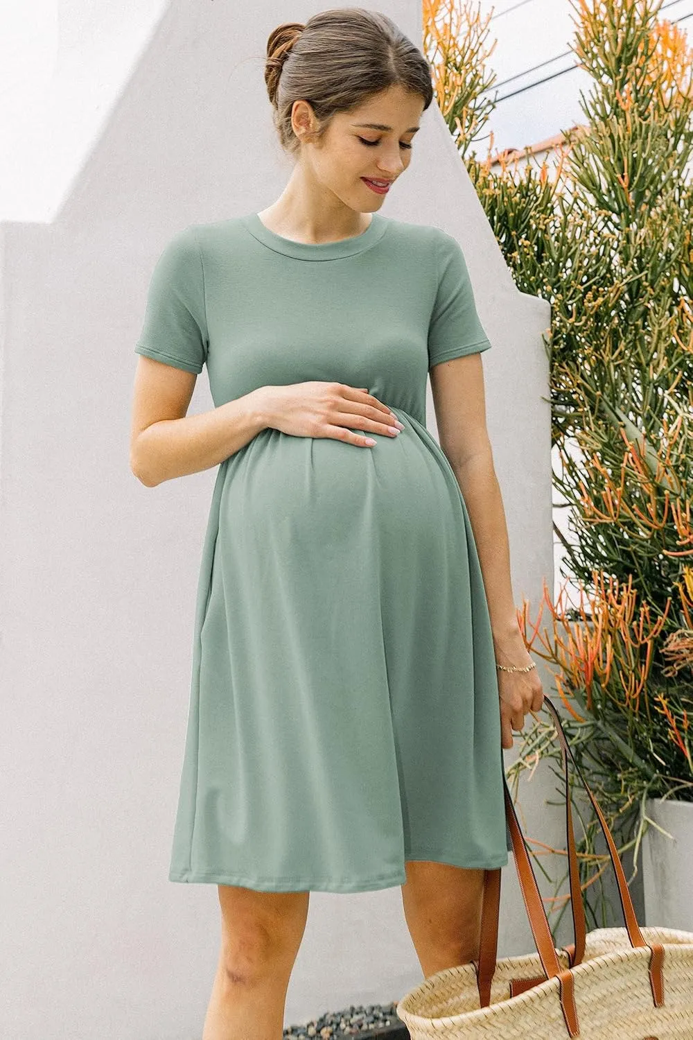 LaClef Women's Maternity Casual Mini T-Shirt Dress