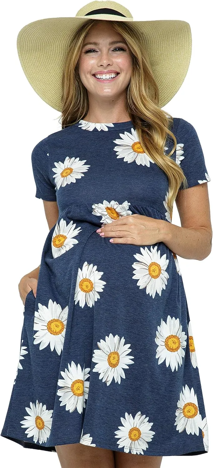 LaClef Women's Maternity Casual Mini T-Shirt Dress