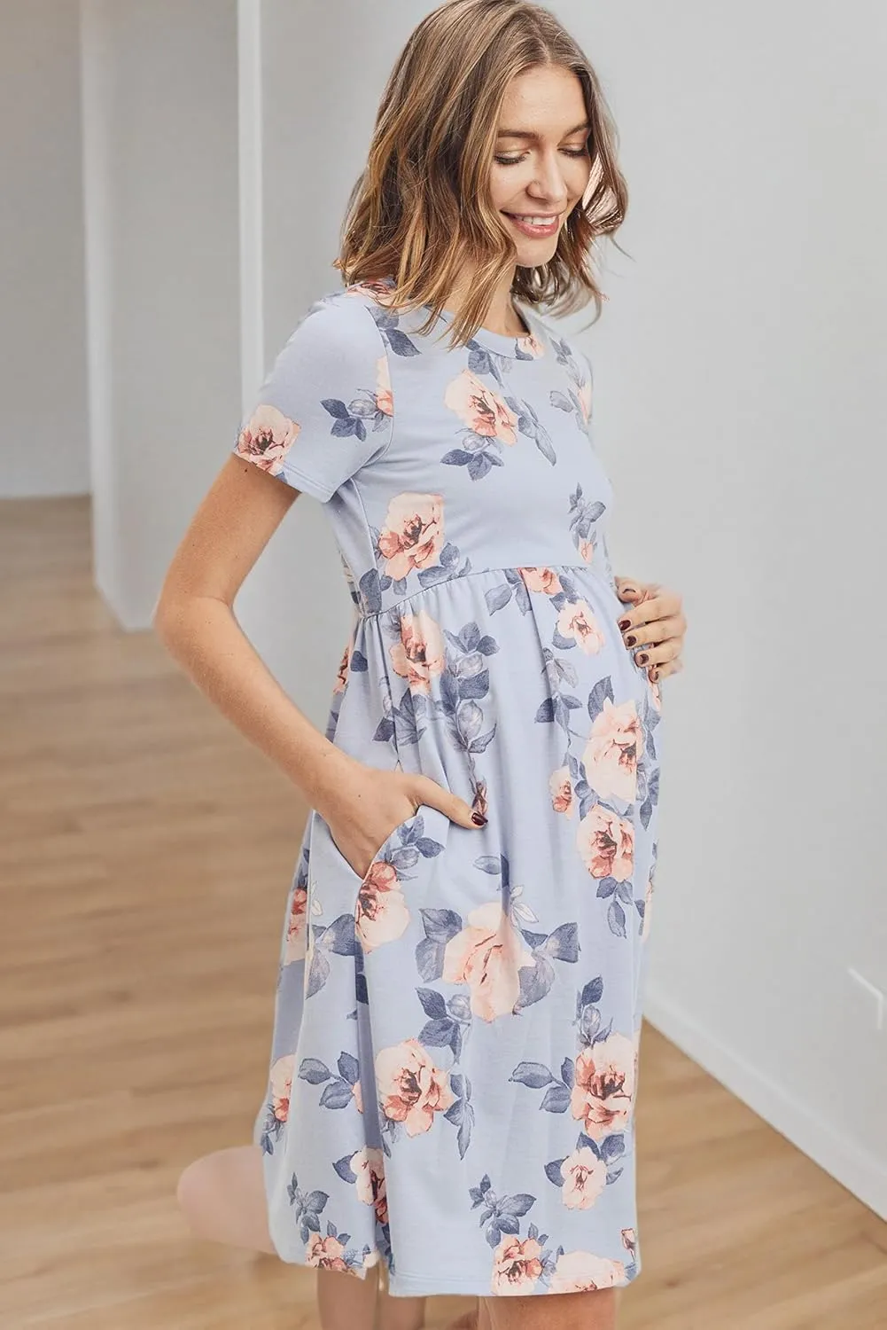 LaClef Women's Maternity Casual Mini T-Shirt Dress
