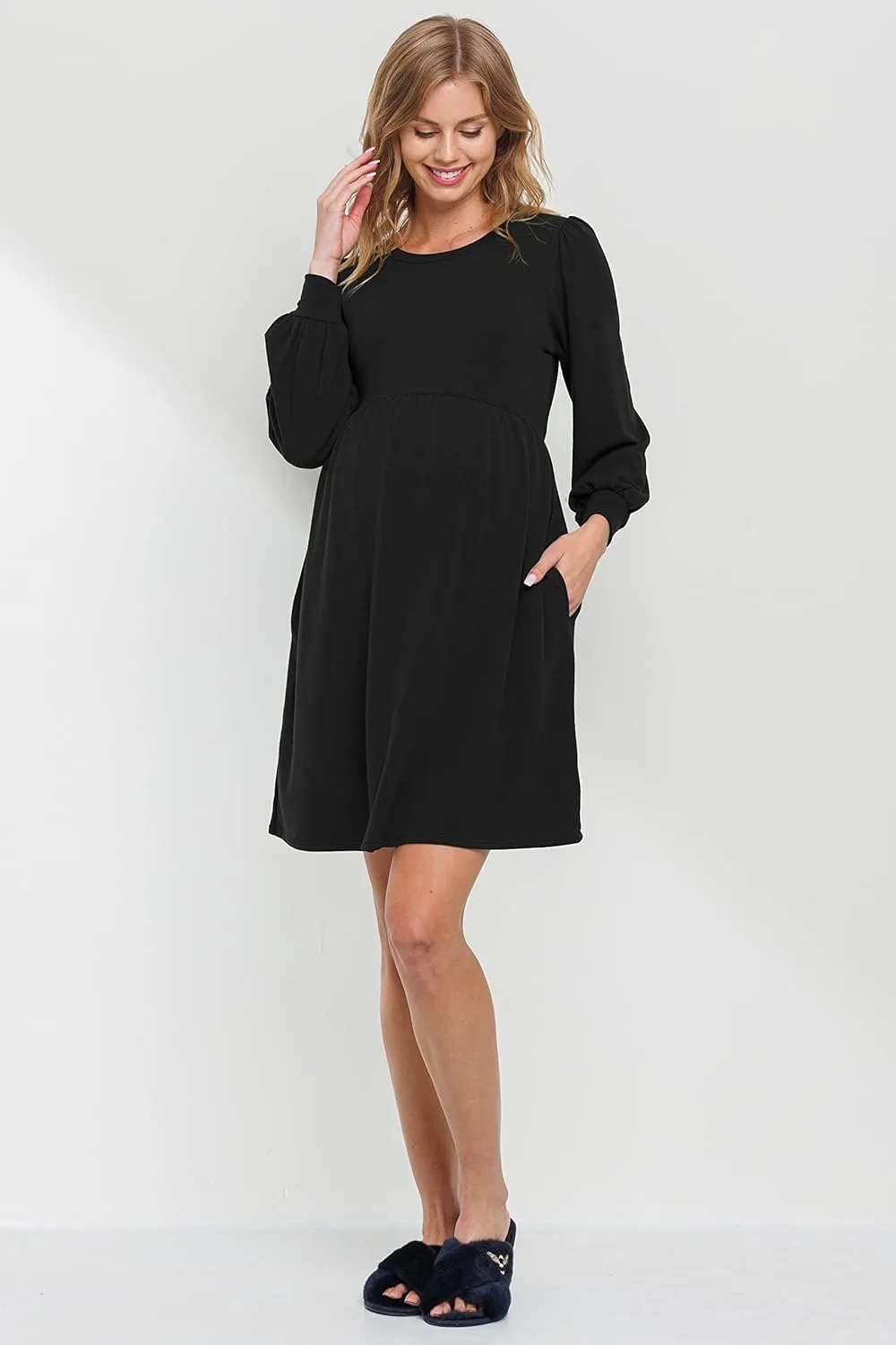 LaClef Women's Maternity Casual Mini T-Shirt Dress