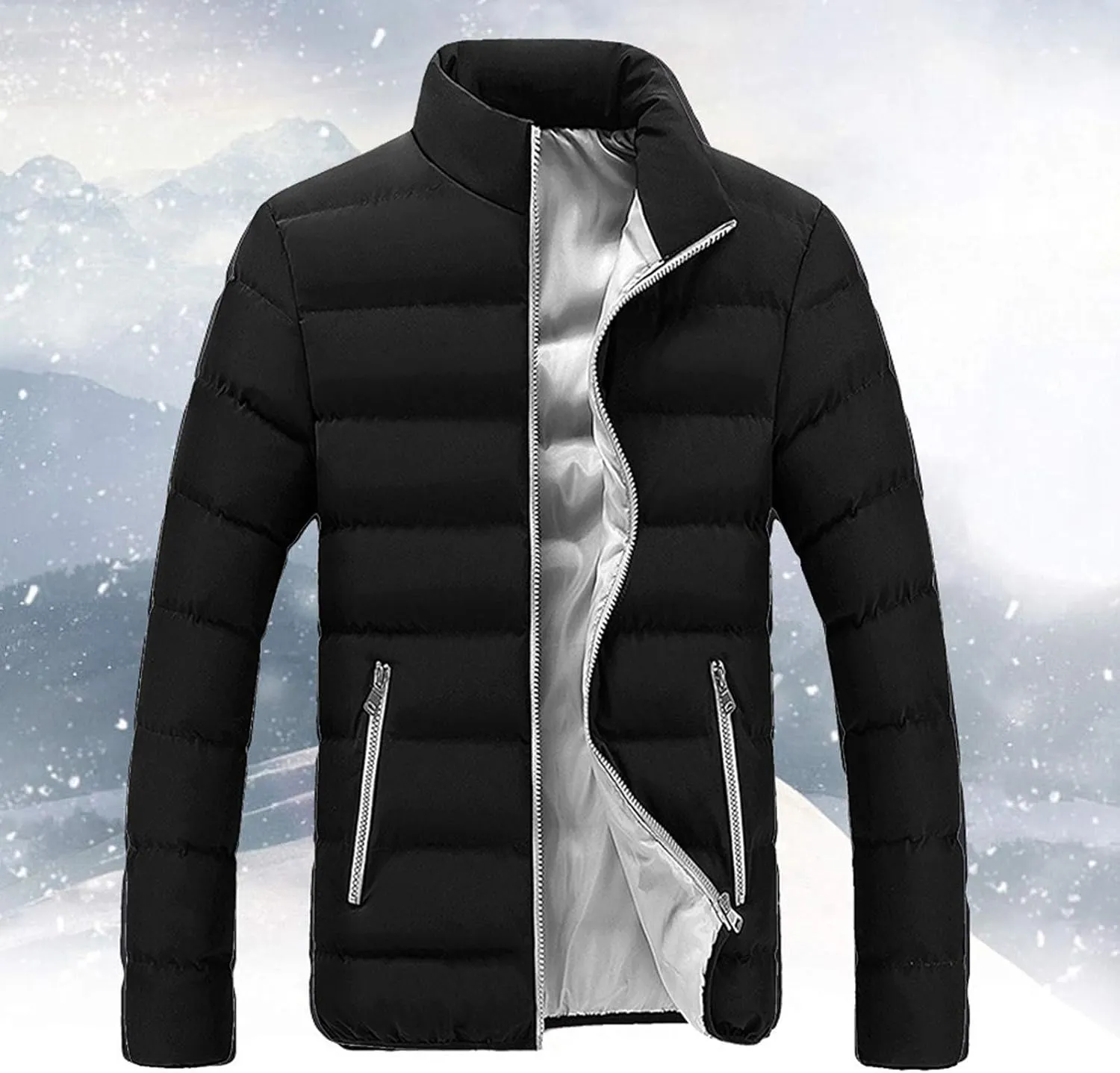 LCMTWX Men's Thick Thermal Winter Jacket Leisure Plus Size Hat Zip Pockets Cotton-Padded Warm Soft Hooded Mens Puffer