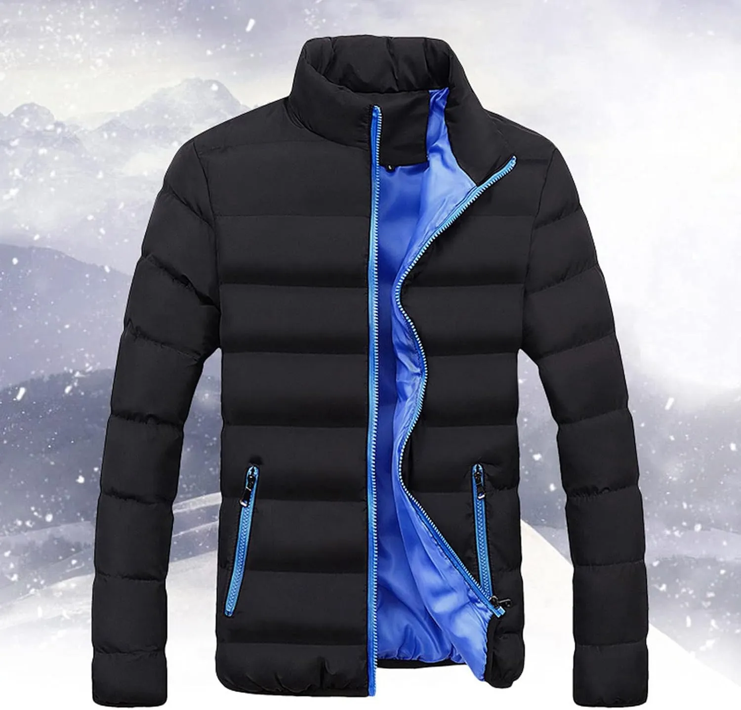 LCMTWX Men's Thick Thermal Winter Jacket Leisure Plus Size Hat Zip Pockets Cotton-Padded Warm Soft Hooded Mens Puffer