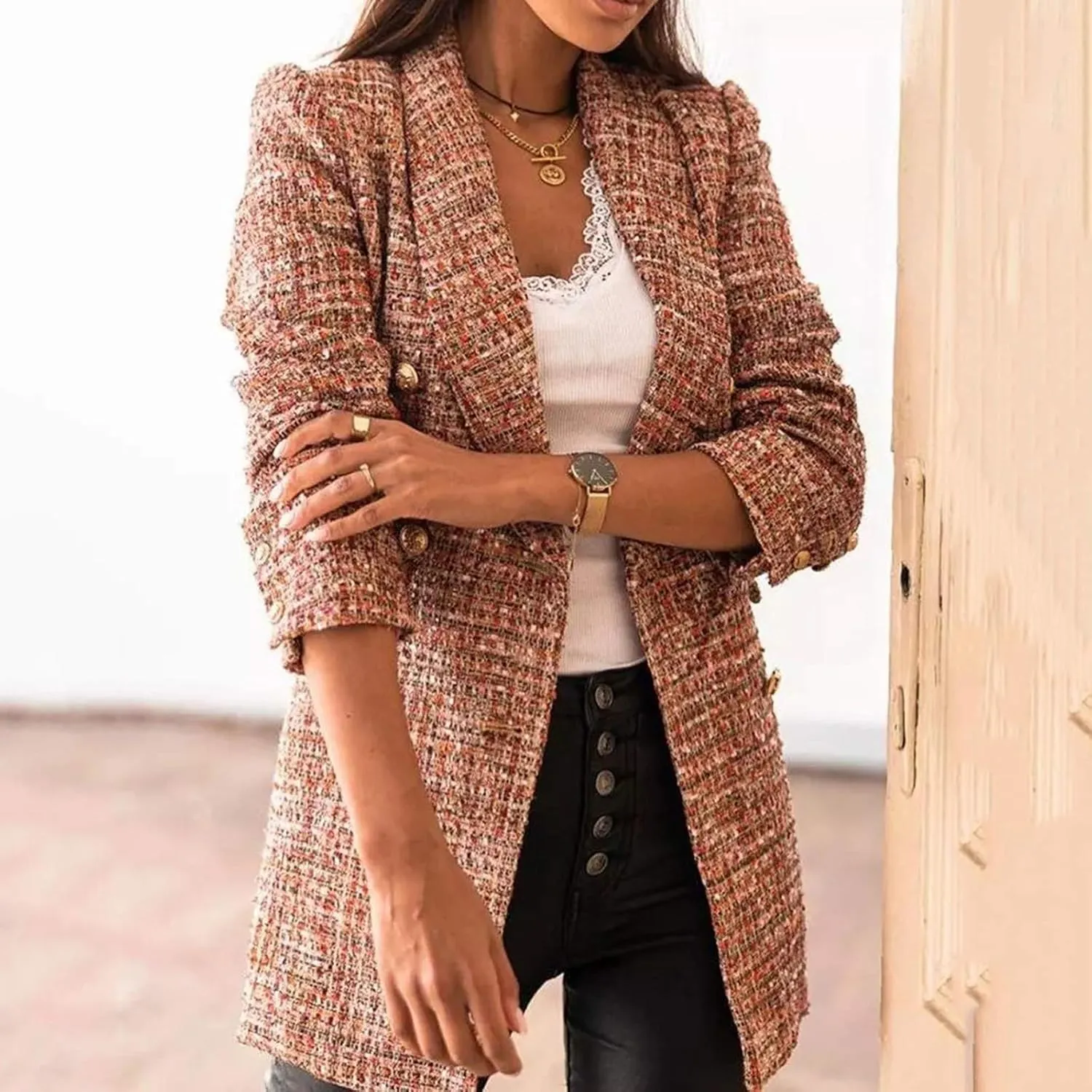 LCMTWX Womens Winter Coat Casual Suit Collar Printed Pocket Jacket Peacoat Womens Coat Coat for Women Coat for