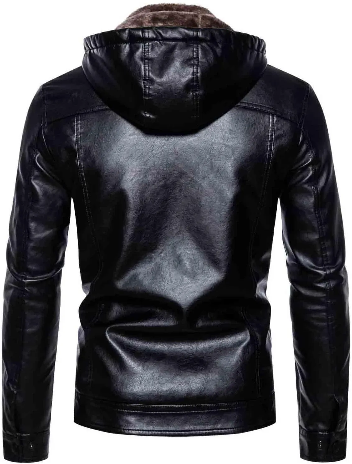 Leather Jacket Men Slim Fit Black Faux Leather Fleece Lined Motorcycle Biker Bomber Jacket with Hood