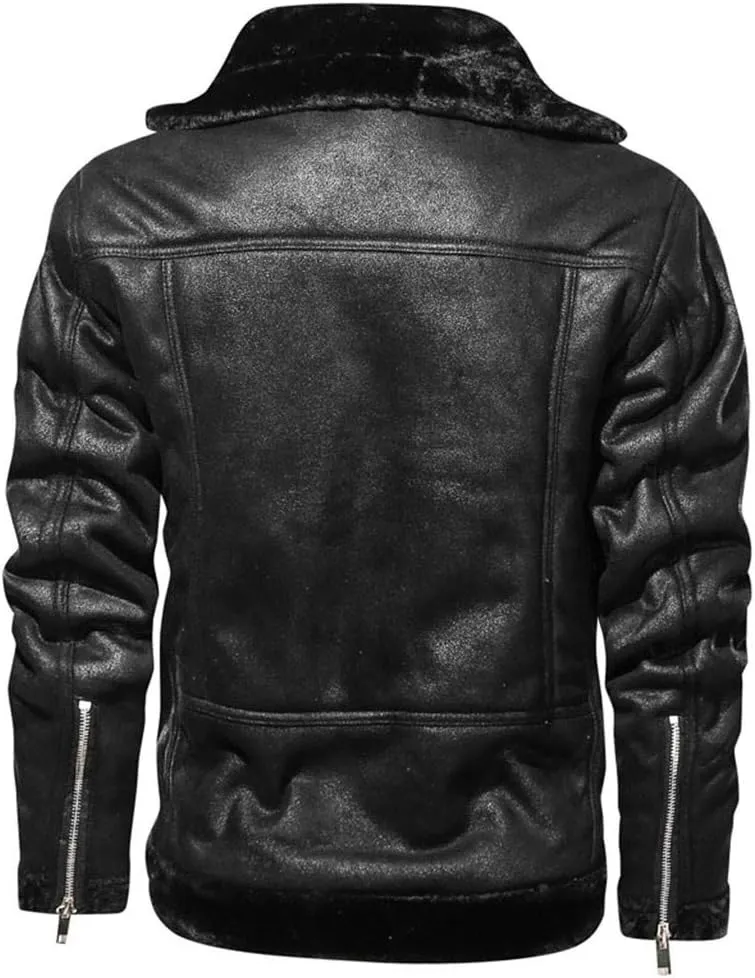 Leather Jackets for Men, Faux Leather Fleece Lined Fall Winter Warm Coat Men Motorcycle Biker Bomber Jacket